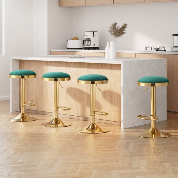4x Bar Stools Kitchen Dining Chairs Velvet Padded Stool Green Image 7