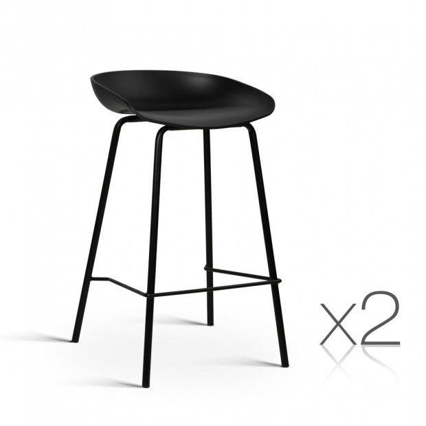 Set of 2 Metal Bar Stools - Black