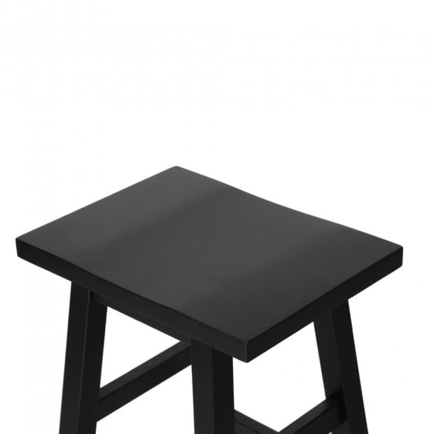 Set of 2 Wooden Back less Bar Stool - Black Image 3