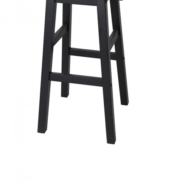 Set of 2 Wooden Back less Bar Stool - Black Image 4