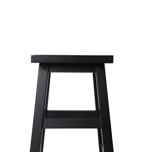 Set of 2 Wooden Back less Bar Stool - Black Image 5
