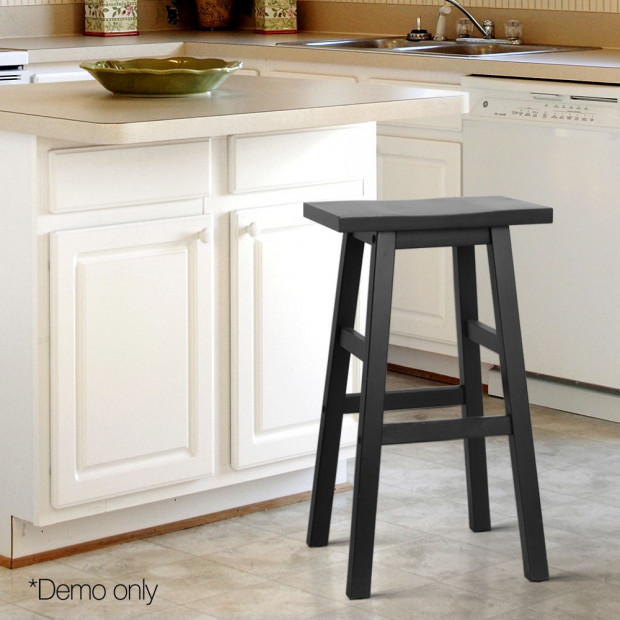 Set of 2 Wooden Back less Bar Stool - Black Image 8