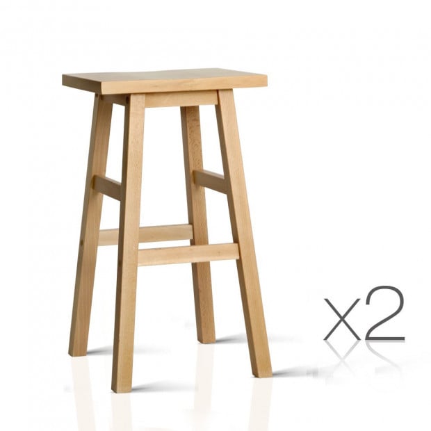 Set of 2 Wooden Backless Bar Stool - Natural
