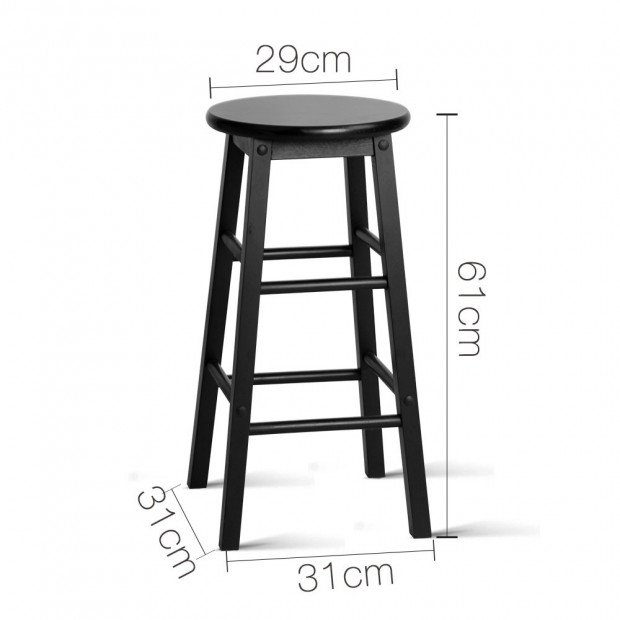 Set of 2 Beech Wood Backless Bar Stool - Black Image 1