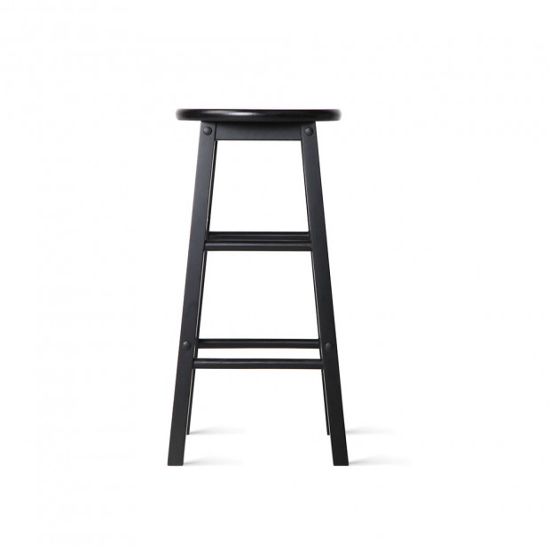 Set of 2 Beech Wood Backless Bar Stool - Black Image 2
