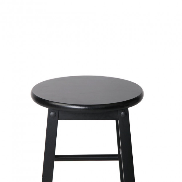 Set of 2 Beech Wood Backless Bar Stool - Black Image 3