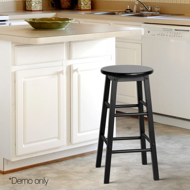 Set of 2 Beech Wood Backless Bar Stool - Black Image 8