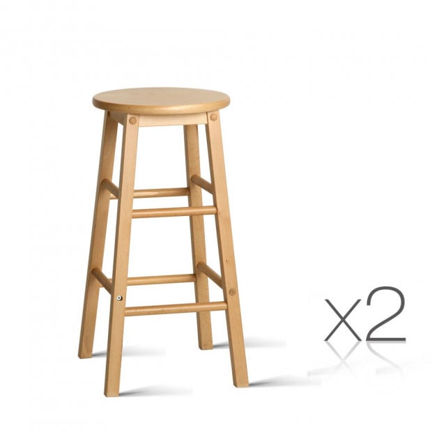 Set of 2 Beech Wood Backless Stool - Natural