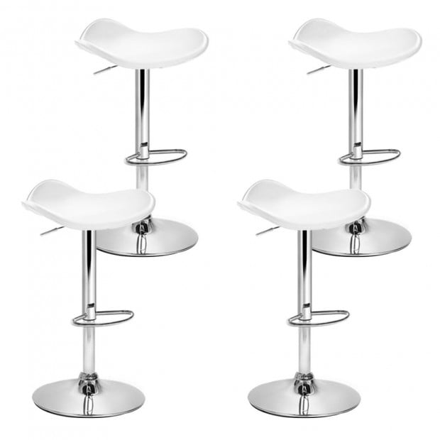 4 Kitchen Bar Stools Swivel Bar Stool PU Leather Gas Lift Chair White
