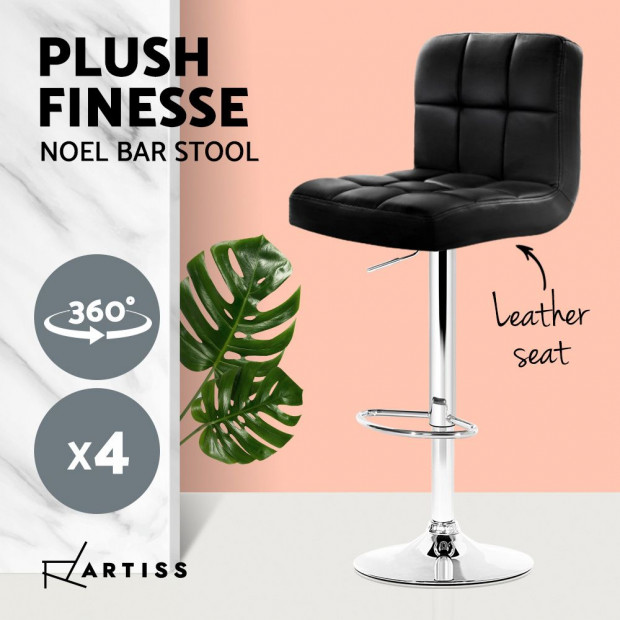 4x Leather Bar Stools NOEL Kitchen Chairs Swivel Gas Lift Black Image 4