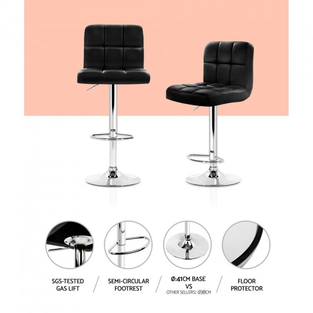 4x Leather Bar Stools NOEL Kitchen Chairs Swivel Gas Lift Black Image 6