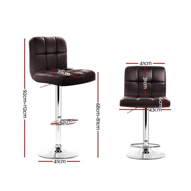 4 Leather Bar Stools Kitchen Chairs Swivel Bar Stool Gas Lift Brown Image 2