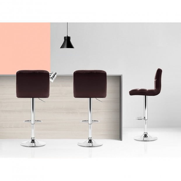 4 Leather Bar Stools Kitchen Chairs Swivel Bar Stool Gas Lift Brown Image 6