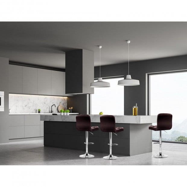4 Leather Bar Stools Kitchen Chairs Swivel Bar Stool Gas Lift Brown Image 7