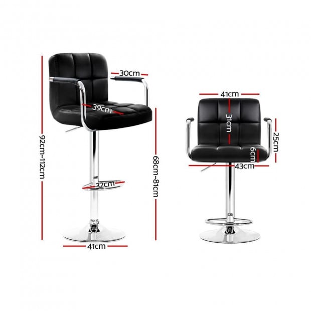 4x Bar Stools Kitchen Swivel Bar Stool Leather Gas Lift Chairs Black Image 2