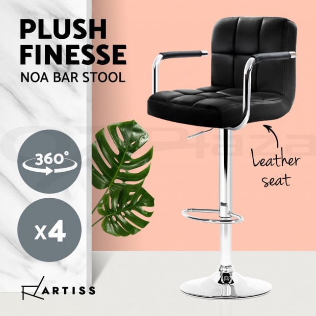 4x Bar Stools Kitchen Swivel Bar Stool Leather Gas Lift Chairs Black Image 4