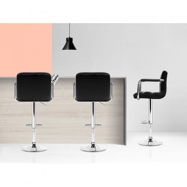 4x Bar Stools Kitchen Swivel Bar Stool Leather Gas Lift Chairs Black Image 6