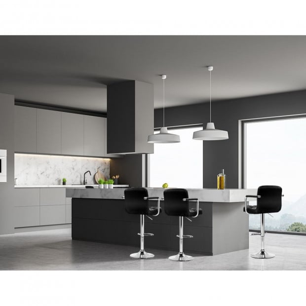 4x Bar Stools Kitchen Swivel Bar Stool Leather Gas Lift Chairs Black Image 7