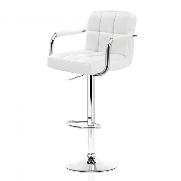 4 Bar Stools Kitchen Swivel Bar Stool PU Leather Gas Lift Chairs White