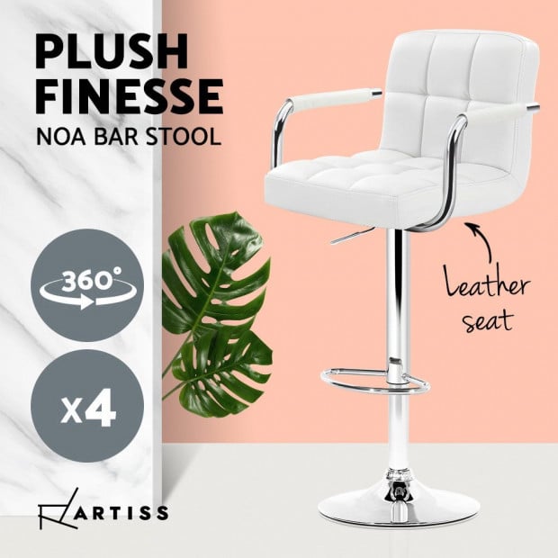 4 Bar Stools Kitchen Swivel Bar Stool PU Leather Gas Lift Chairs White Image 4