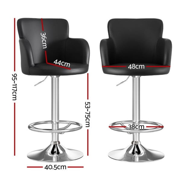 1x Leather Bar Stools Swivel Adjustable Gas Lift Pu Counter Chairs Black Image 2