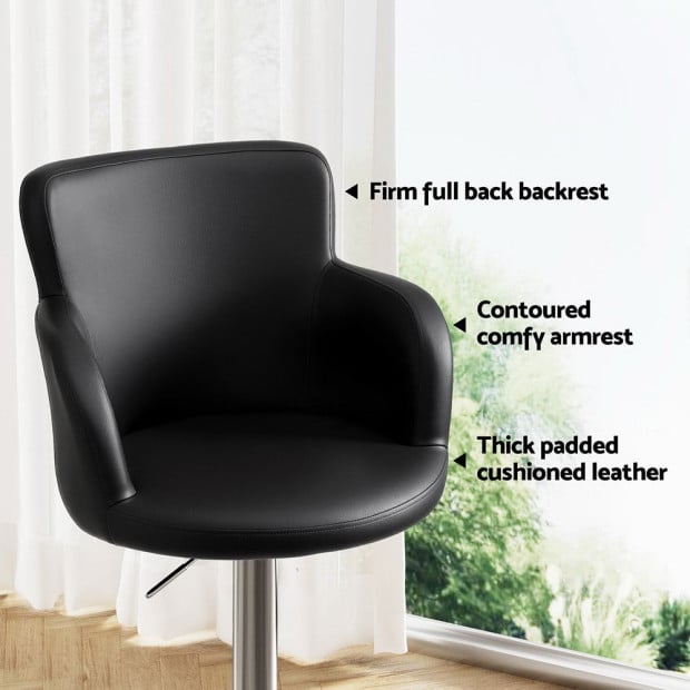 1x Leather Bar Stools Swivel Adjustable Gas Lift Pu Counter Chairs Black Image 5