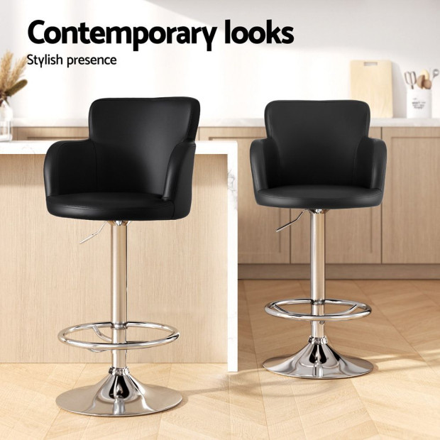 1x Leather Bar Stools Swivel Adjustable Gas Lift Pu Counter Chairs Black Image 7