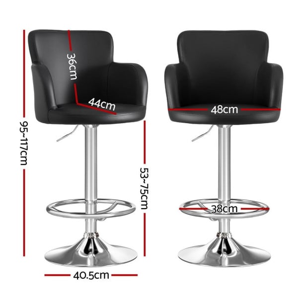 2x Leather Bar Stools Swivel Adjustable Gas Lift Pu Counter Chairs Black Image 2