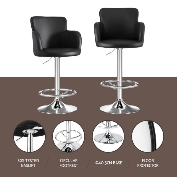 2x Leather Bar Stools Swivel Adjustable Gas Lift Pu Counter Chairs Black Image 4