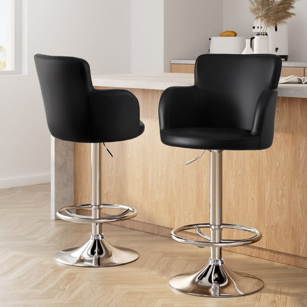 2x Leather Bar Stools Swivel Adjustable Gas Lift Pu Counter Chairs Black Image 7