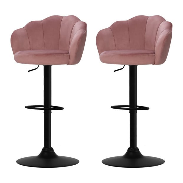 2x Bar Stools Kitchen Swivel Chair Gas Lift Velvet Chairs Pink Nessah