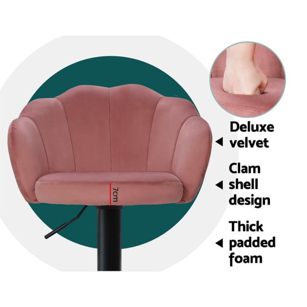 2x Bar Stools Kitchen Swivel Chair Gas Lift Velvet Chairs Pink Nessah Image 7
