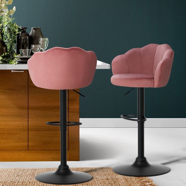 2x Bar Stools Kitchen Swivel Chair Gas Lift Velvet Chairs Pink Nessah Image 8