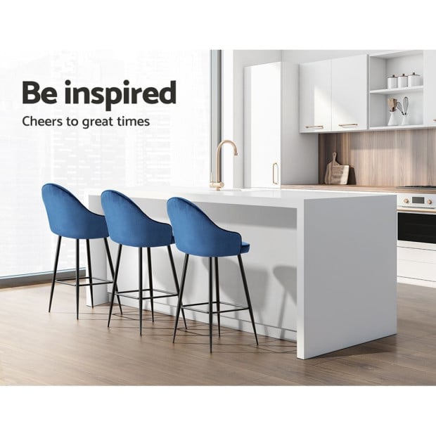 2x Bar Stools Kitchen Dining Chairs Velvet Chair Barstool Blue Mesial Image 5