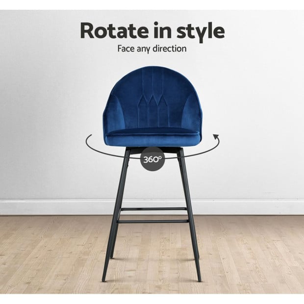 2x Bar Stools Kitchen Dining Chairs Velvet Chair Barstool Blue Mesial Image 7