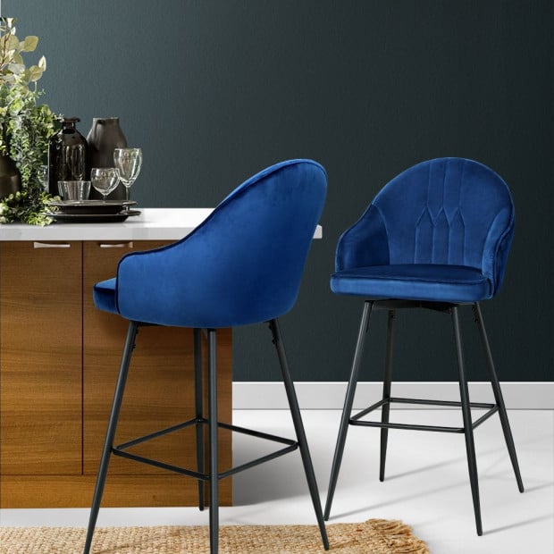 2x Bar Stools Kitchen Dining Chairs Velvet Chair Barstool Blue Mesial Image 8