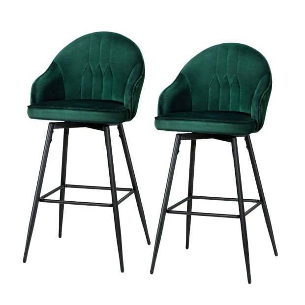 2x Bar Stools Kitchen Dining Chairs Velvet Barstool Green Mesial