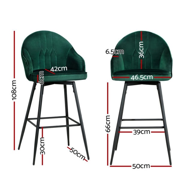 2x Bar Stools Kitchen Dining Chairs Velvet Barstool Green Mesial Image 2