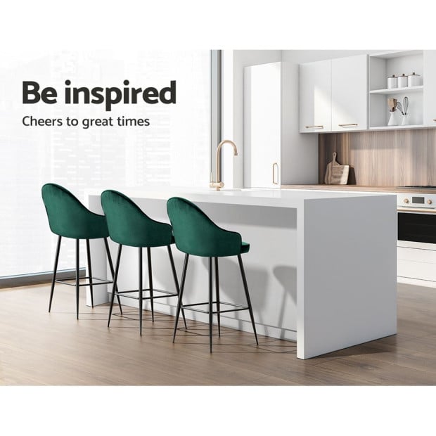 2x Bar Stools Kitchen Dining Chairs Velvet Barstool Green Mesial Image 5