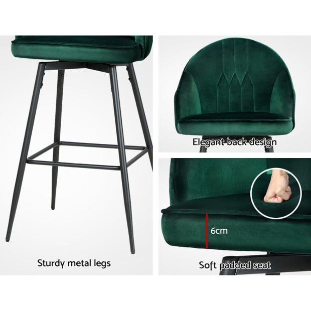 2x Bar Stools Kitchen Dining Chairs Velvet Barstool Green Mesial Image 6