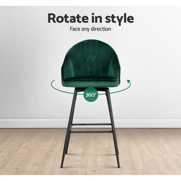 2x Bar Stools Kitchen Dining Chairs Velvet Barstool Green Mesial Image 7