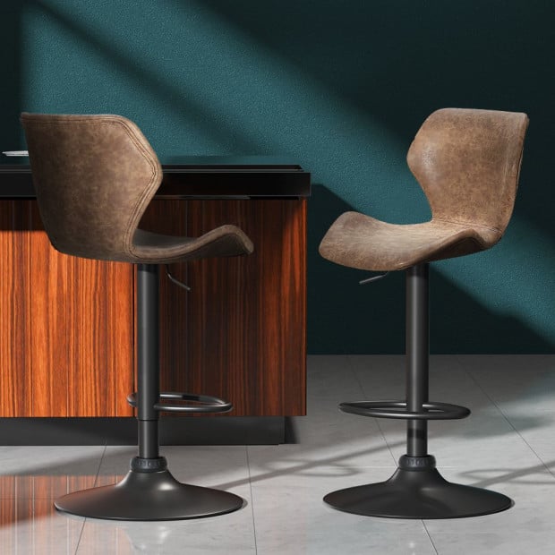 Set Of 2 Bar Stools Kitchen Stool Chairs Metal Swivel Brown Frawley Image 8