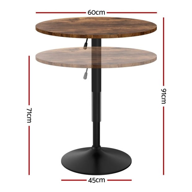Height Adjustable Bar Table 360 Swivel Round Gaslift Design 60cm Rustic Brown Black Image 2
