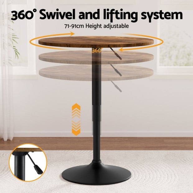 Height Adjustable Bar Table 360 Swivel Round Gaslift Design 60cm Rustic Brown Black Image 4