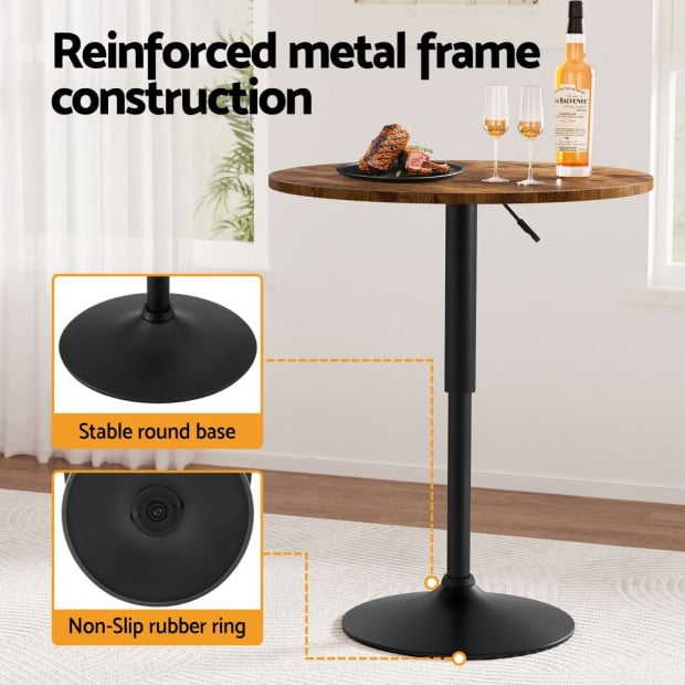 Height Adjustable Bar Table 360 Swivel Round Gaslift Design 60cm Rustic Brown Black Image 6