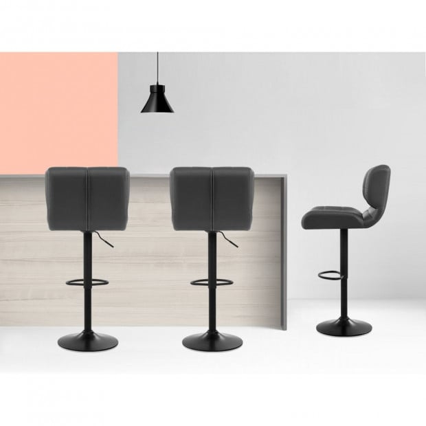 2x Kitchen Bar Gas Lift Bar Stool Chairs Swivel Leather Black Grey Image 5