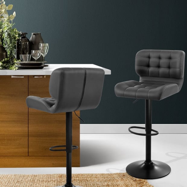2x Kitchen Bar Gas Lift Bar Stool Chairs Swivel Leather Black Grey Image 7