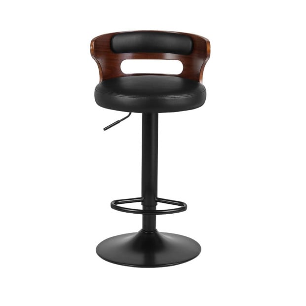 Set of 2 Bar Stools Kitchen Wooden Gas Lift Leather Stool Metal Black Image 3