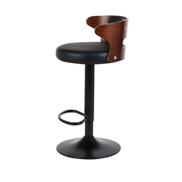 Set of 2 Bar Stools Kitchen Wooden Gas Lift Leather Stool Metal Black Image 4