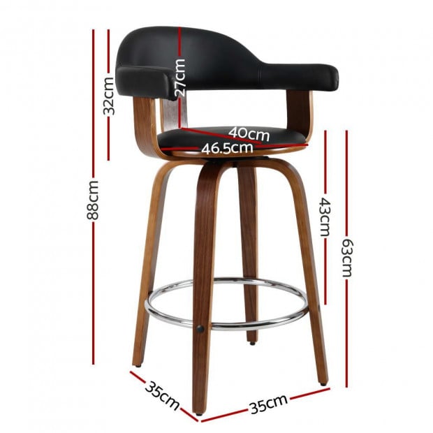 2x Bar Stools Wooden Swivel Bar Stool Kitchen Dining Chair Wood Black Image 2